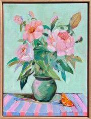 'Peonies on stripes'