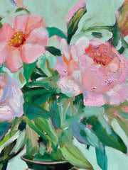 'Peonies on stripes'