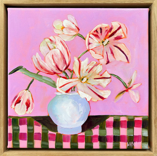 ‘Parrot Tulips on check&