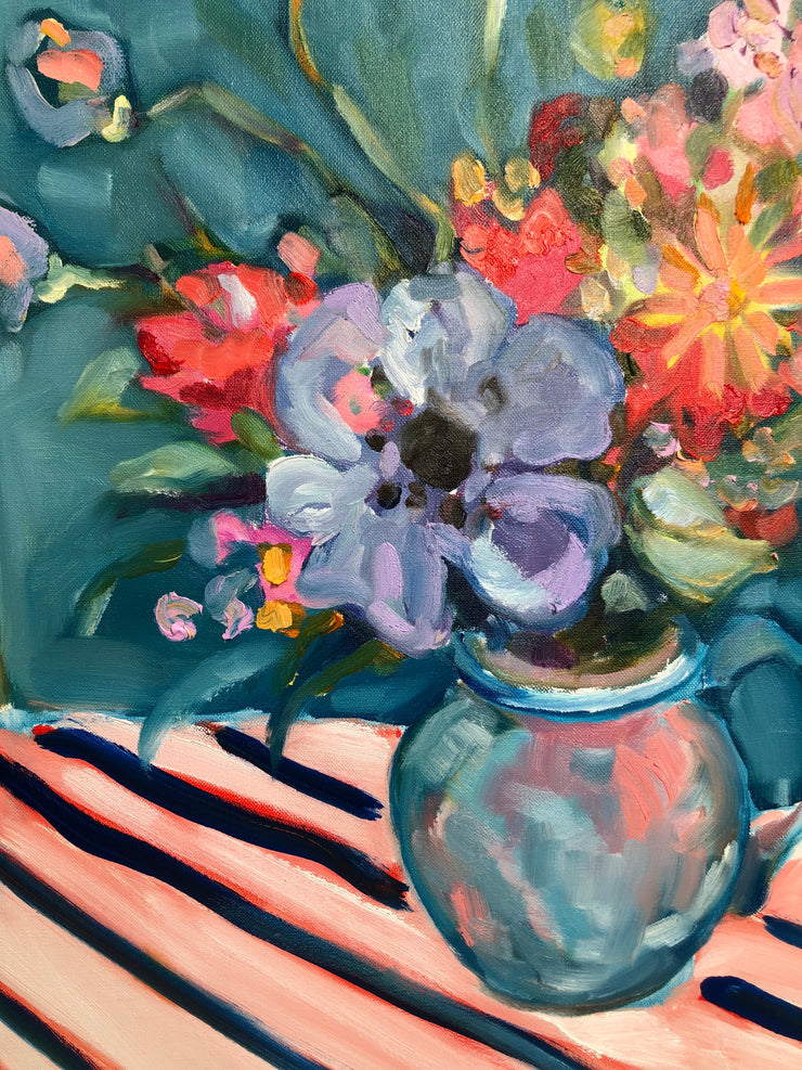 Bouquet on blue