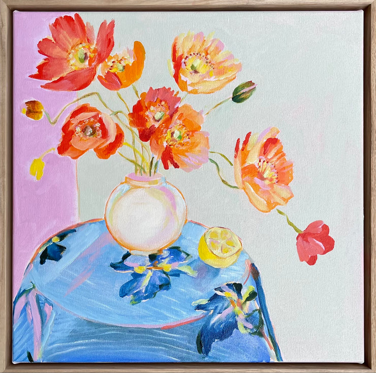 Poppies on Iris Linen II