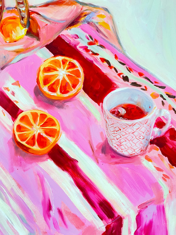 Lillies with tea, fresh orange and figs