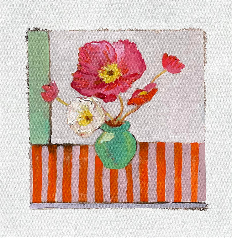 Monday Mini - Poppy on red stripes