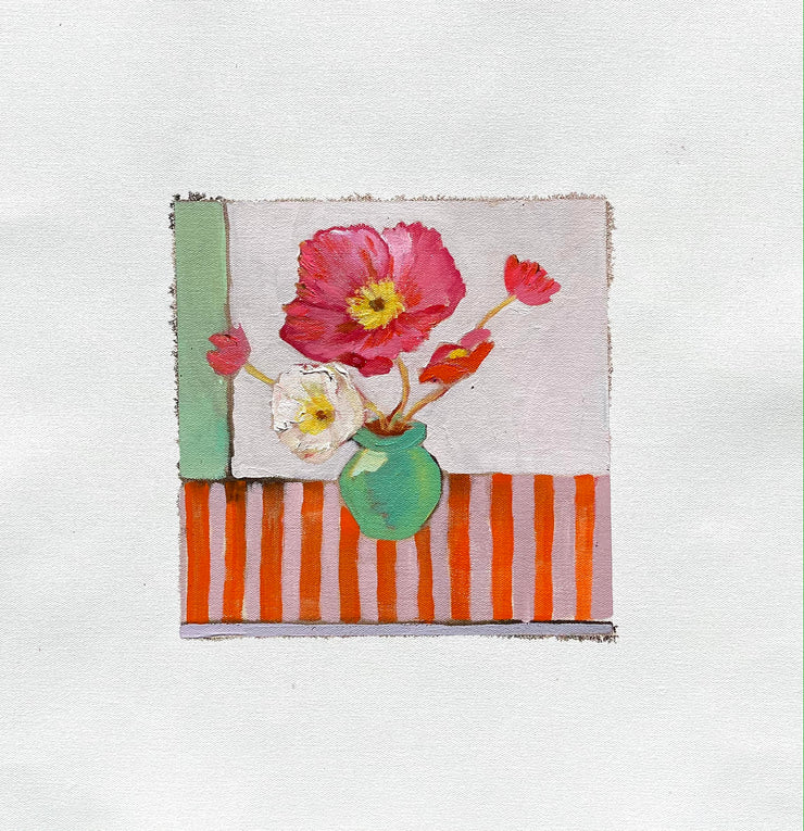 Monday Mini - Poppy on red stripes