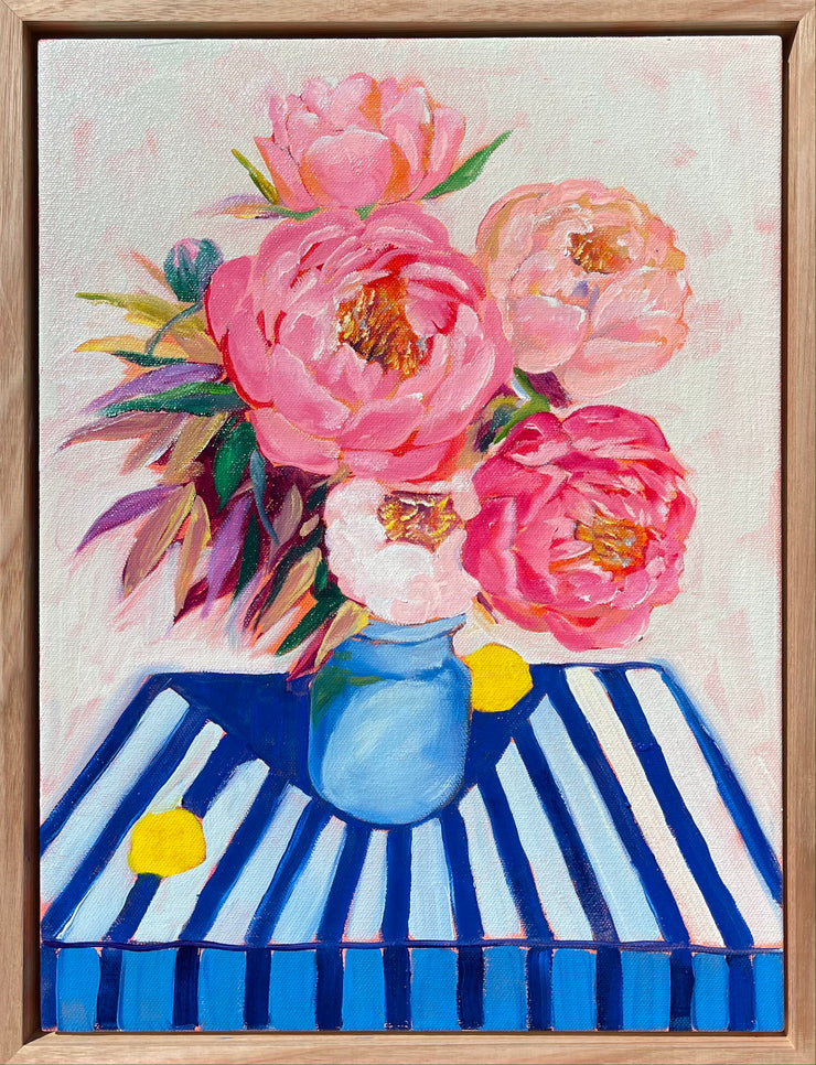 Laura's peonies on blue