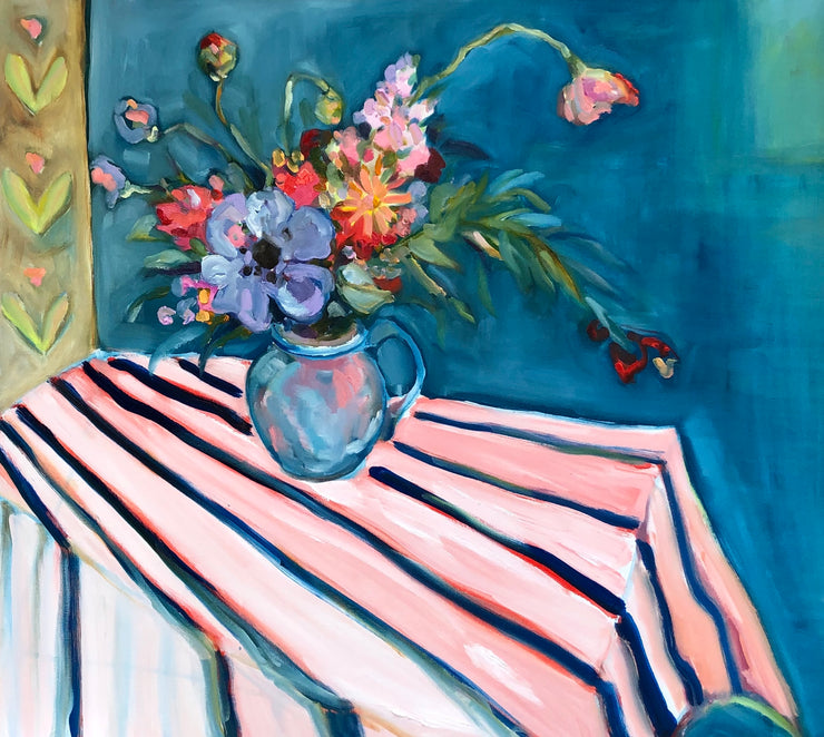 Bouquet on blue