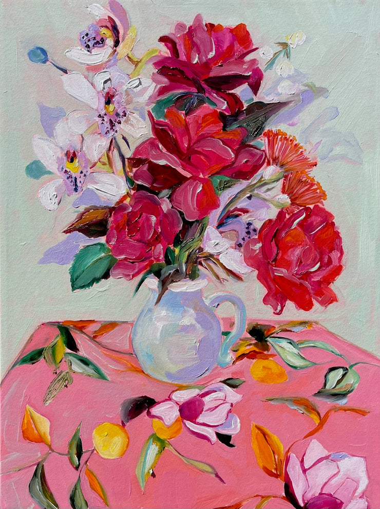 'Roses and Orchids on Magnolia' Limited Edition Print