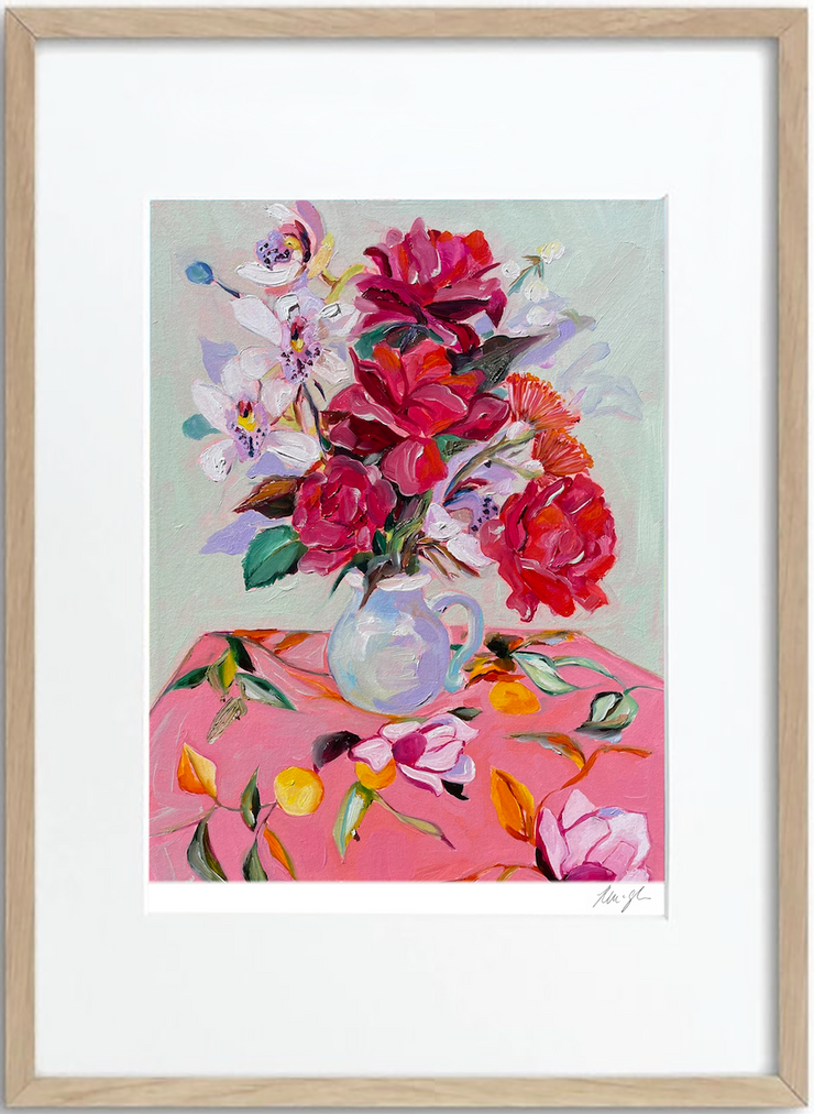 'Roses and Orchids on Magnolia' Limited Edition Print