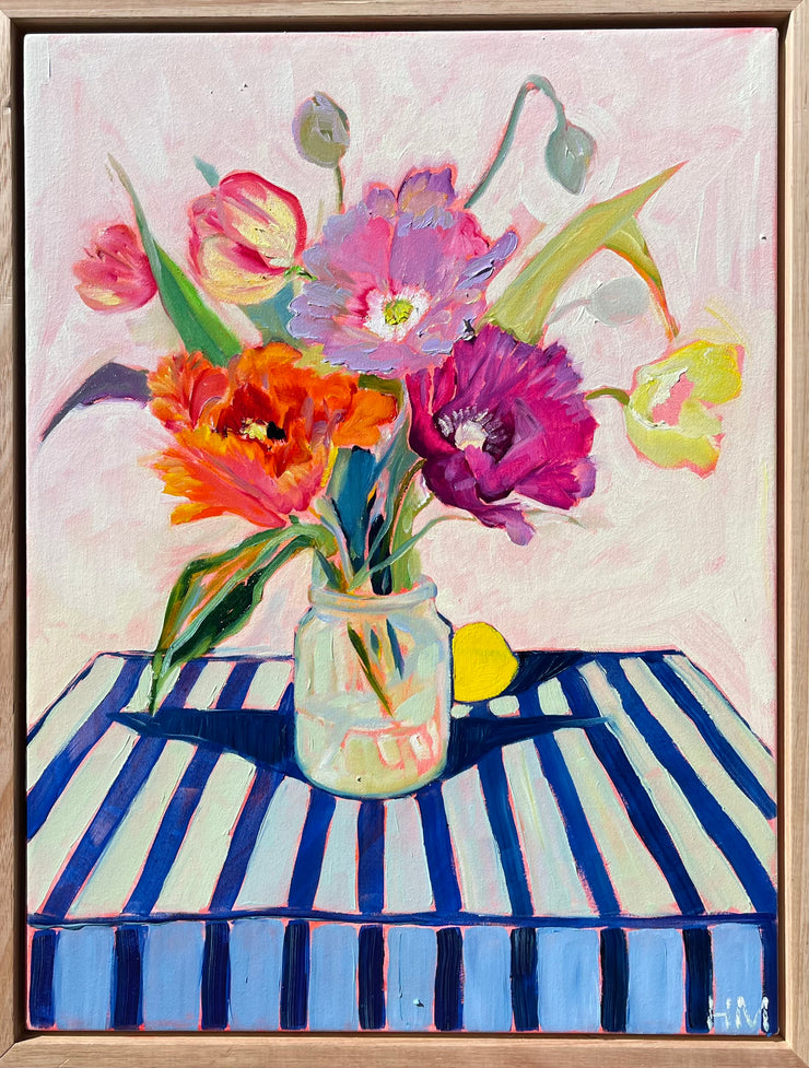 Parrot tulips and purple poppy
